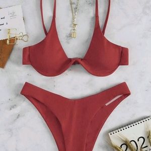 NWT- Shein Ribbed Bikini- Burgandy- S(US 4)